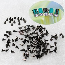 100Pcs Black Metallic Punk Cone Nail Art Spikes Studs Studded Decoration Diy 3D