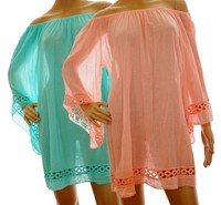 Damen Bluse Carmen Retro Tunika Hippie Boho Shirt  Häkelspitze Grün,Rosa 