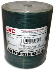 100-Pak JVC/TAIYO YUDEN =WHITE INKJET HUB= 52X CDR's with =SCRATCH PROTECTION=