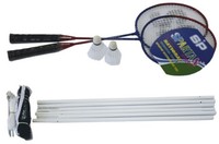 BADMINTON SET FÜR 4 SPIELER MIT NETZ 5438, Federball. 4 Schläger, 2 Bälle, Netz