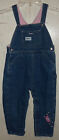 BABY GIRLS OSHKOSH FLEECE LINED DISTRESSED BLUE JEAN OVERALLS SIZE 36 Months