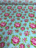Beschichtete Baumwolle Rosen auf türkis 90% Baumwolle 10% PVC, Shabby Chic Look