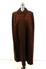 vintage 60s womens brown Dress Coat cape shawl faux leather microfiber S M