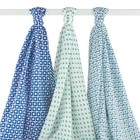 Hudson Baby Muslin Swaddle Blankets, Blue, 3 Count