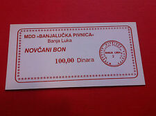 Local Note- Bosnia- 100 Dinara 1990s, Banja Luka Brewery - Medley Holding Co