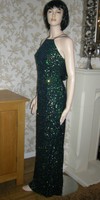 14 ASOS IRIDESCENT SEQUIN DRESS DRAPE BACK  BLACK GREEN  20'S 30'S VINTAGE