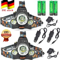 2XBORUiT 10000LM Stirnlampe 3x XML T6 Kopflampe 4X PCB 18650 Akkus Ladegerät Kit