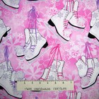 Winter Fabric - Ice Skating Skates Toss on Pink Snowflake - Benartex Cotton YARD