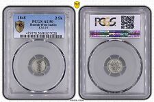 Danish West Indies - Silver 2 Skilling Coin 1848 Year Km#19 Grading Pcgs Au50