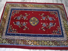 1920s Antique Tibetan Himalayan large rug carpet red woolen 6x9 tribal handmade