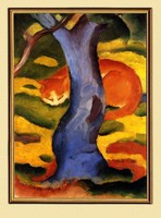 BLAUER REITER FRANZ MARC KATZE unter einem Baum auf LEINWAND IM GOLDRAHMEN 3