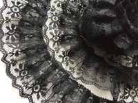 Doppelte gerüschte Tüll Spitze,Band,Gothic,Borte,Schwarz,46mm,lfm