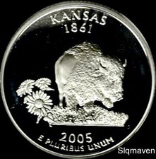 2005 S 90% Silver Kansas State Quarter Deep Cameo Gem Proof No Reserve