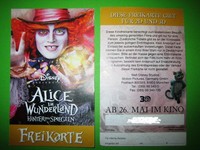 2 KINO FREIKARTEN * ALICE IM WUNDERLAND - HINTER DEN SPIEGELN 