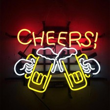 17"x14" RETRO CHEERS REAL GLASS NEON LIGHT BEER BAR PUB CLUB CUSTOM SIGN
