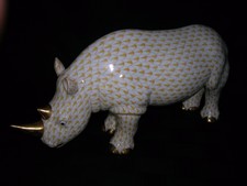Herend, X Large 13.25" Rhinoceros Porcelain Figurine, Yellow, Perfect Condition