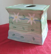 J.C.Penny Tissue Box Cover Daisy Green Blue White