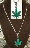 18" or 24" Inch Chain Necklace & Cannabis Pendant Marijuana Charm Pot Weed Dope