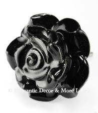 8 Black Ceramic Rose Knobs Kitchen Cabinet Drawer Pulls Handle #C09-Sm