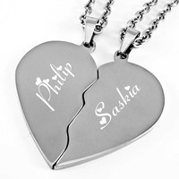 Ketten-Anhänger Geteilte Herzen mit Gravur Partner-Set