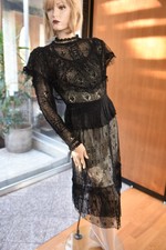 Lim'S Vintage All Hand Made Hand Crochet Top & Skirt Set M Black S