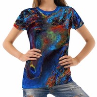 Neu blau Zusammenfassung Pferd Damen T-Shirt Tee Gr. S M L XL 2XL