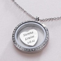 Glas Medaillon Halskette & Anhänger Graviert mit Namen, Daten - Gravur Inkl.
