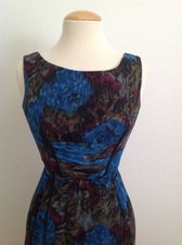 Vintage 1960'S Carole King Silk Chiffon Floral Sheath Cocktail Pinup Dress