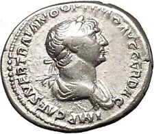 TRAJAN 114AD Authentic Ancient Silver Roman Coin Virtus with parazonium i53357