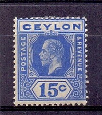 Ceylon. 15c ultramarine. KG5. Mint. Multi Crown CA. 1918
