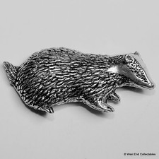 Badger Pewter Brooch Pin - British Artisan Signed Badge- Brock Farming Hunting