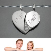 Partner Freundschafts Gravur Anhänger Herz teilbar mit 2 Ketten Echt Silber 925