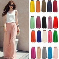 Damen Boho Sommerrock Maxirock Lang Rock Strandrock Chiffon Glockenrock 17 Farbe