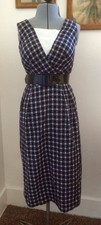 New listing
1950's Wiggle Black Grey Checked Day Dress V Back and Front