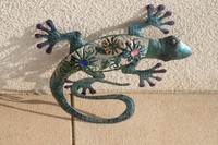  GEKO Gecko Figur Echse Gartenfigur Garten DEKO Skulptur Wanddeko Metall