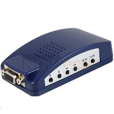 PC MAC VGA to AV TV RCA S-Video Converter Box Adapter with Free Audio Cable Blue