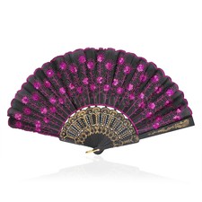 Dance Party Lace Silk Folding Hand Held Fan Sequins Flower Spanish Style Rose