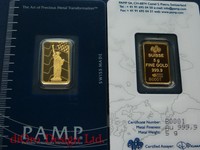5g Goldbarren Pamp Suisse Motiv "Liberty"