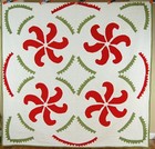 DAZZLING Vintage 1860's Red & Green Applique Princess Feather Antique Quilt!