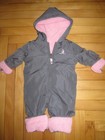 EUC Rugged Bear Snowsuit Bunting Size 6-9 Fleece Lined Gray Pink Baby Reversible