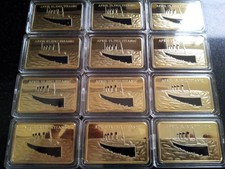 1912 Rms Titanic Boat Ship 1oz Bar of 24Kt Gold plated Ingot Brand New x 12