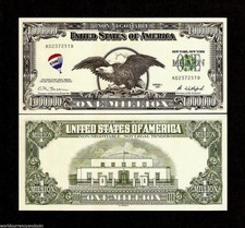 Usa $1,000,000 Million 1997 Baloon Fort Knox Gold Unc Ba Banknote Canada FreShip