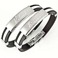 Armband mit Gravur Kautschuk Partner-Set schwarz weiß