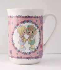 1991 Enesco Precious Moments Let's Be Friends Pink Porcelain Collectible Cup Mug