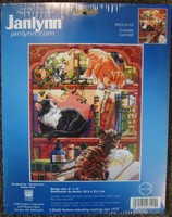 Kreuzstich Stickpackung Janlynn - Curiosity - 3 Katzen im Bücherschrank - NEU