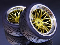 2ER PACK KOMPLETTRÄDER 1:10 BBS STYLE IN CHROM / GOLD MIT 9MM OFFSET KBBCG9