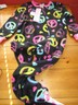 GIRL'S PEACE SIGN BLACK & RAINBOW FUZZY NON-SLIP FOOTED PAJAMAS. SIZE XS 4-5