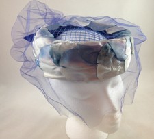 New listing
Vintage Ladies Pill Box Halo Church Hat Shades of Blue Fabric With Veil Netting