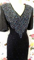 After Six Vintage 80s gatsby 20's style bead sequin black cocktail dress 12 14
