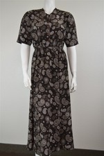 Authentic Vintage 80's Polyester Brown Paisley Short Sleeve Dress Size M